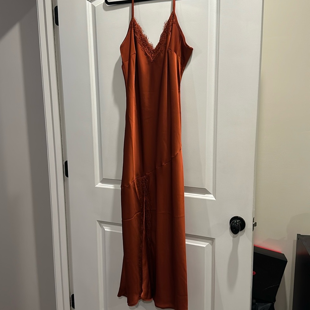 Copper satin maxi dress